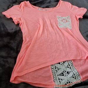 Coral women's shirt with lace back